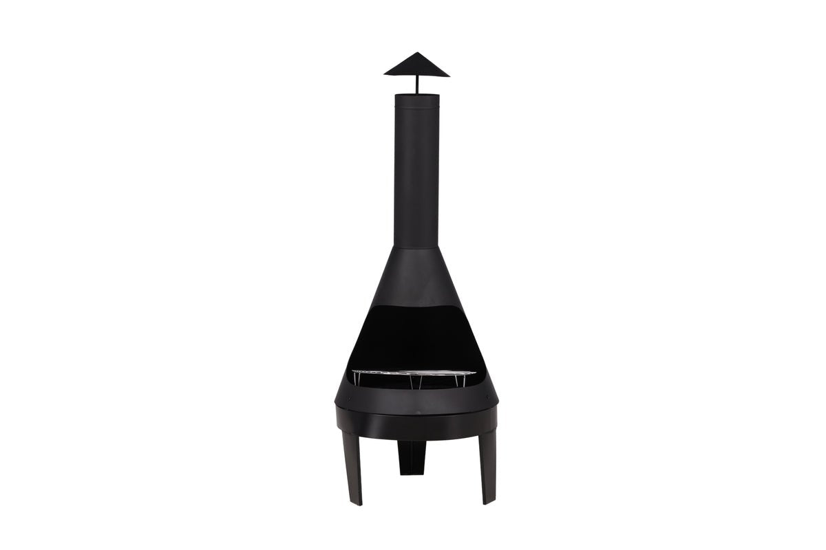 Luxusbetten24 Terrassenkamin Kia Schwarz Stahl mit Grillrost für Garten