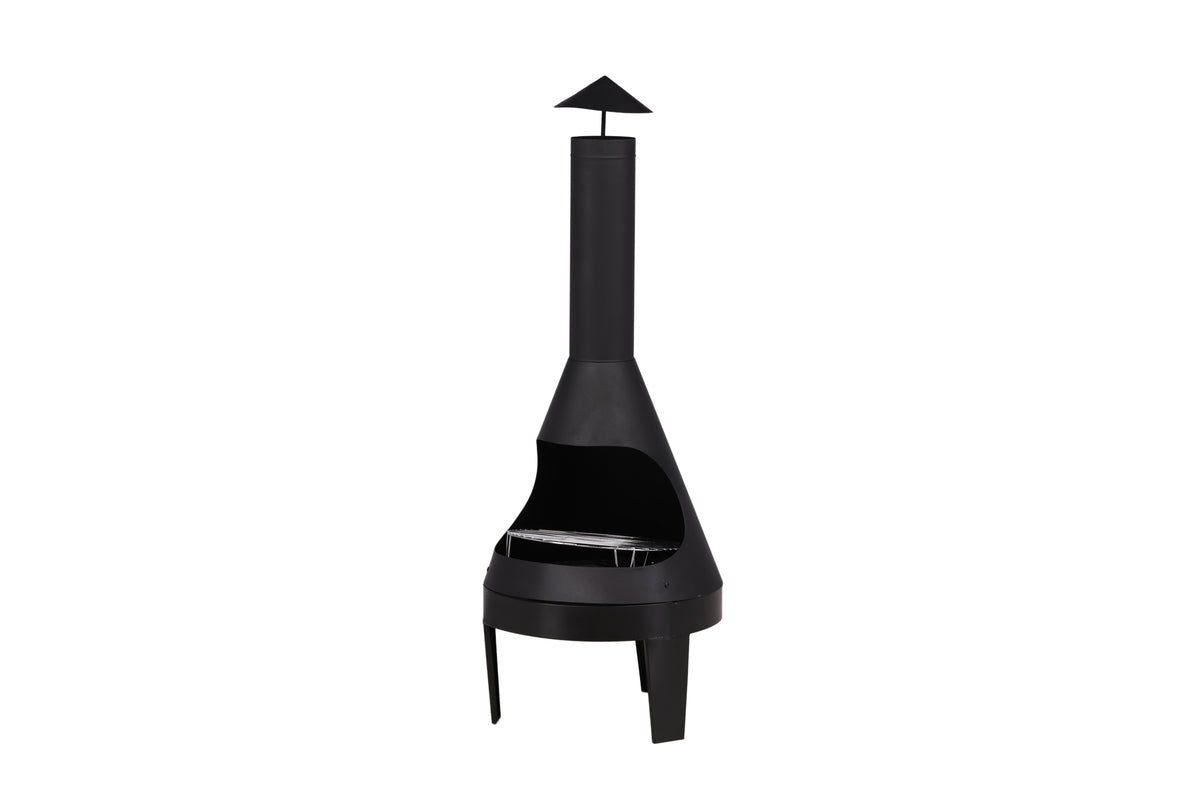 Luxusbetten24 Terrassenkamin Kia Schwarz Stahl mit Grillrost für Garten