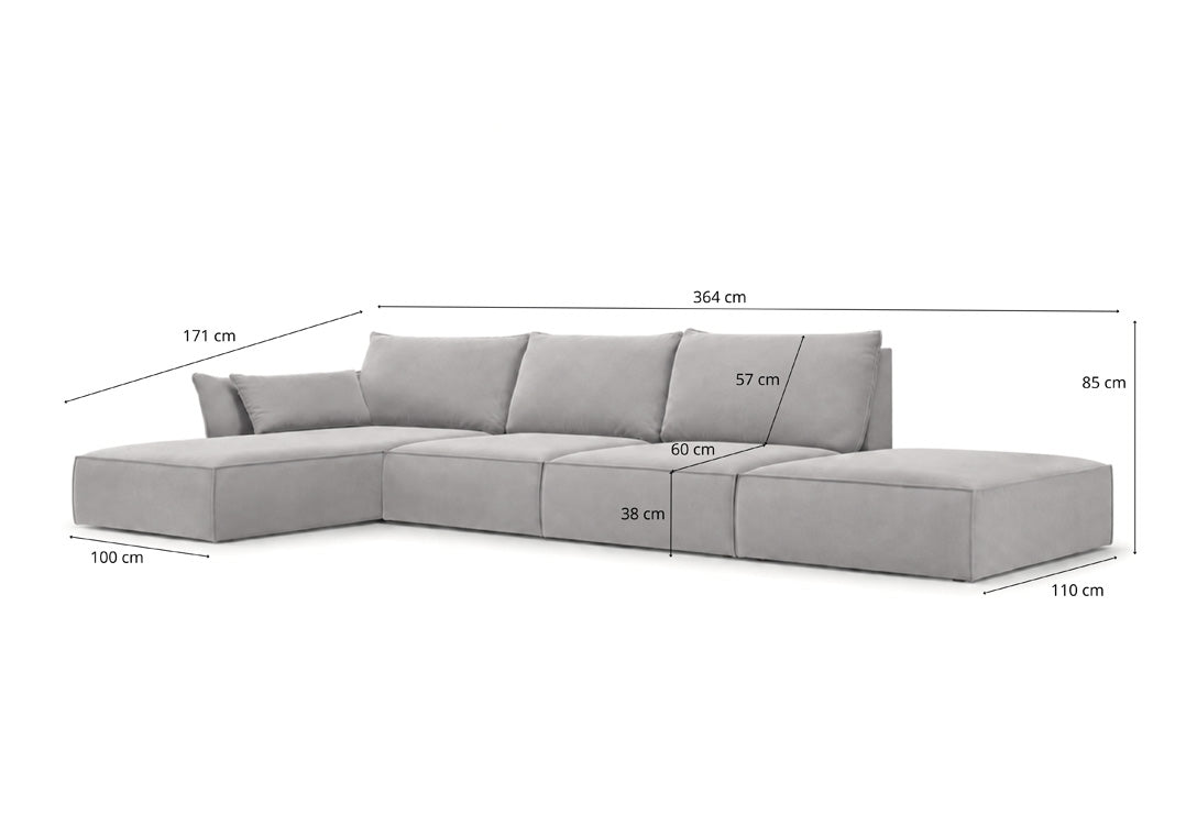 Luxusbetten24 Nuvola L Open Samt Design Sofa Größe L