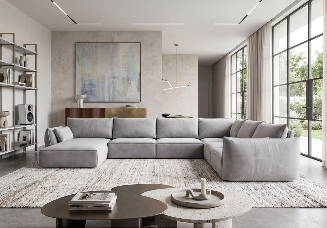 Luxusbetten24 Nuvola U Samt Designer Sofa L-Form Wohnzimmer