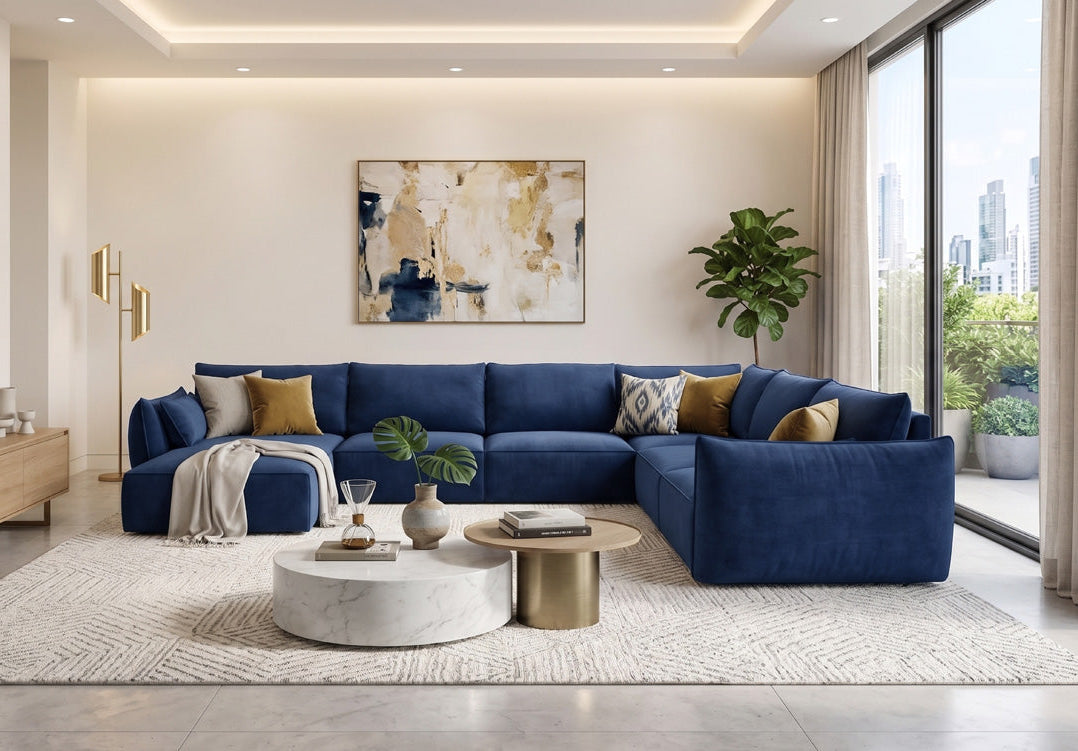 Luxusbetten24 Nuvola U Samt Designer Sofa L-Form Wohnzimmer