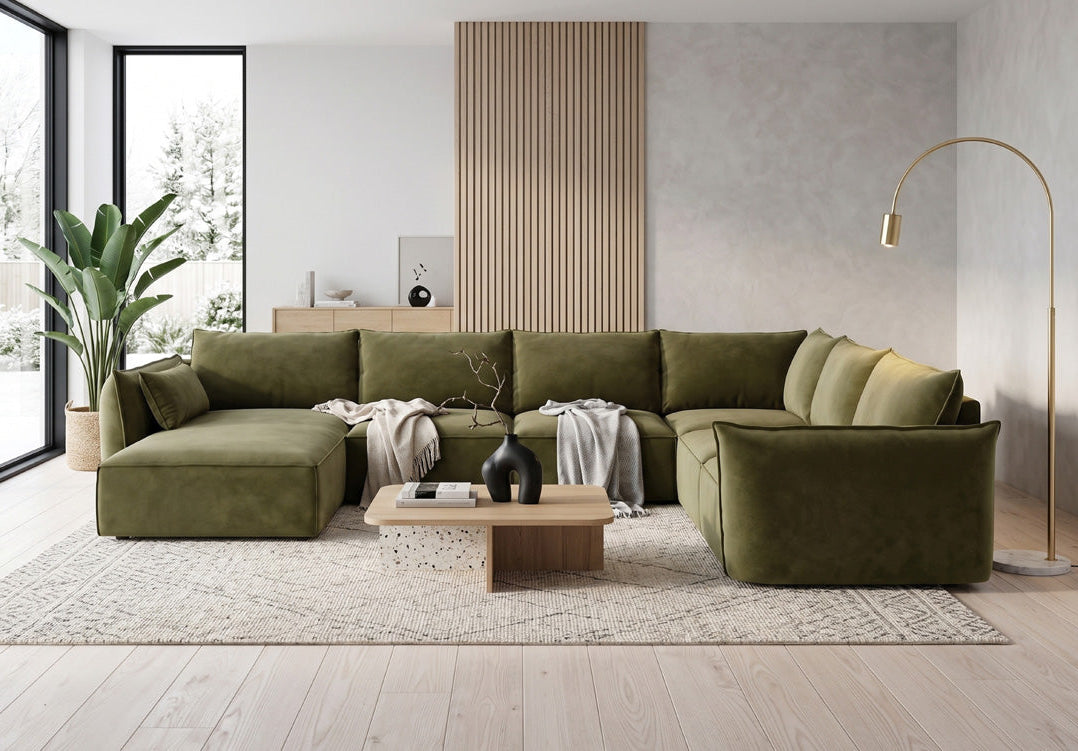 Luxusbetten24 Nuvola U Samt Designer Sofa L-Form Wohnzimmer