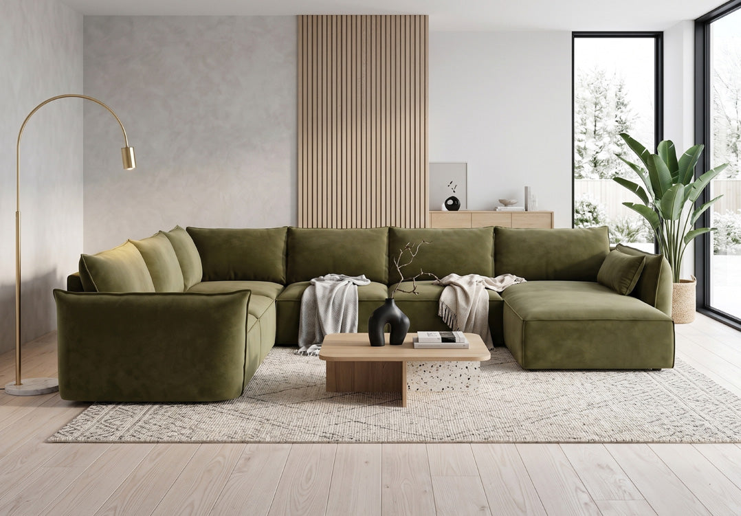 Luxusbetten24 Nuvola U Samt Designer Sofa L-Form Wohnzimmer