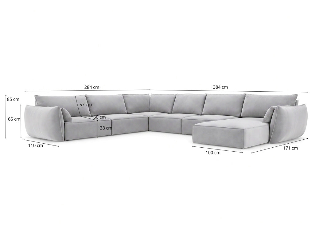 Luxusbetten24 Nuvola U Samt Designer Sofa L-Form Wohnzimmer