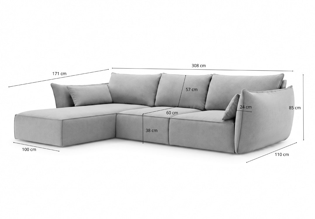 Luxusbetten24 Designer Nuvola Samt Sofa L‑Form Modern Groß