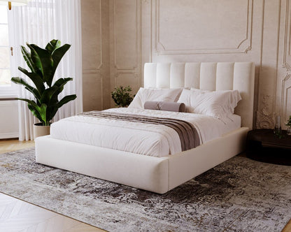Luxusbetten24 Lunera Designer Polsterbett, Samt mit Stauraum, 200×200 cm, Hellgrau