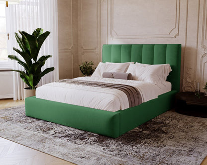Luxusbetten24 Lunera Designer Polsterbett, Samt mit Stauraum, 200×200 cm, Hellgrau