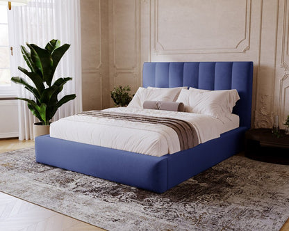 Luxusbetten24 Lunera Designer Polsterbett, Samt mit Stauraum, 200×200 cm, Hellgrau