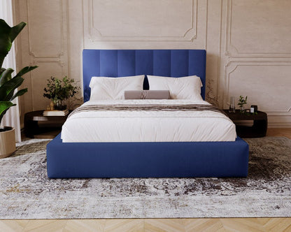 Luxusbetten24 Lunera Designer Polsterbett, Samt mit Stauraum, 200×200 cm, Hellgrau