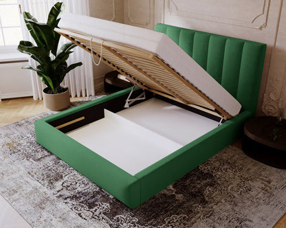 Luxusbetten24 Lunera Designer Polsterbett, Samt mit Stauraum, 200×200 cm, Hellgrau