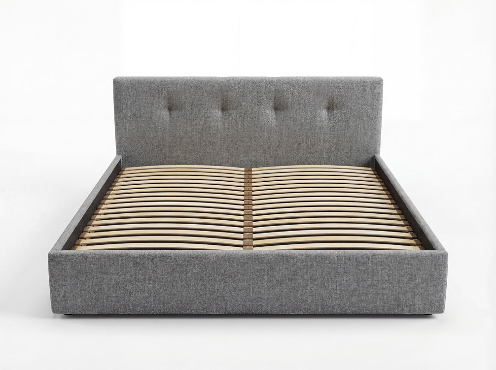Luxusbetten24 Alva Samt‑Polsterbett mit Stauraum – 140‑200 cm, Beige und Grau