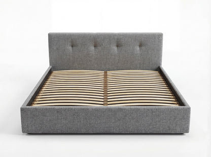 Luxusbetten24 Alva Samt‑Polsterbett mit Stauraum – 140‑200 cm, Beige und Grau