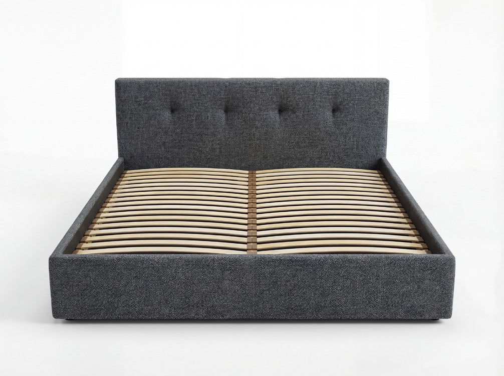 Luxusbetten24 Alva Samt‑Polsterbett mit Stauraum – 140‑200 cm, Beige und Grau