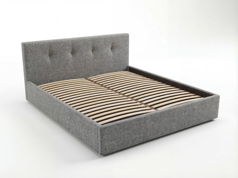 Luxusbetten24 Alva Samt‑Polsterbett mit Stauraum – 140‑200 cm, Beige und Grau