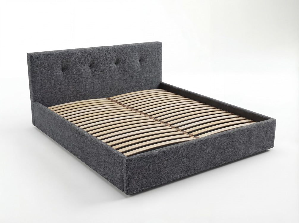 Luxusbetten24 Alva Samt‑Polsterbett mit Stauraum – 140‑200 cm, Beige und Grau
