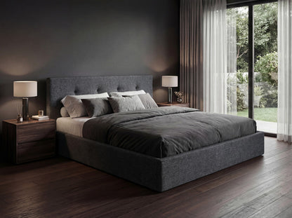 Luxusbetten24 Alva Samt‑Polsterbett mit Stauraum – 140‑200 cm, Beige und Grau