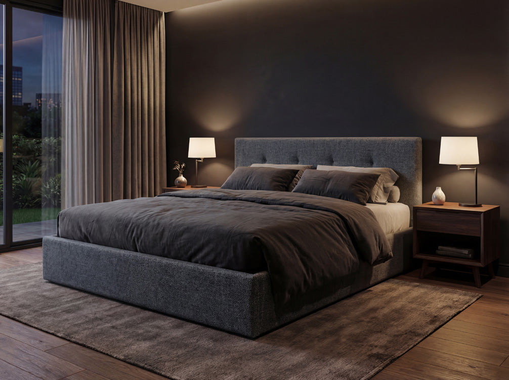 Luxusbetten24 Alva Samt‑Polsterbett mit Stauraum – 140‑200 cm, Beige und Grau
