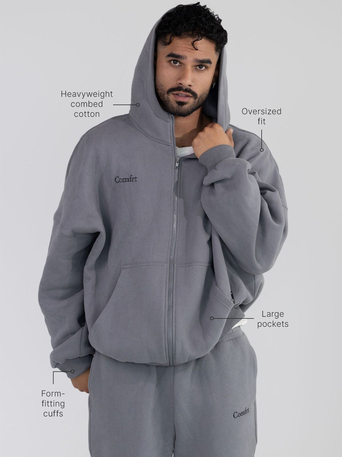 Comfrt Cloud Zip Hoodie Oversized Unisex Cotton Comfort