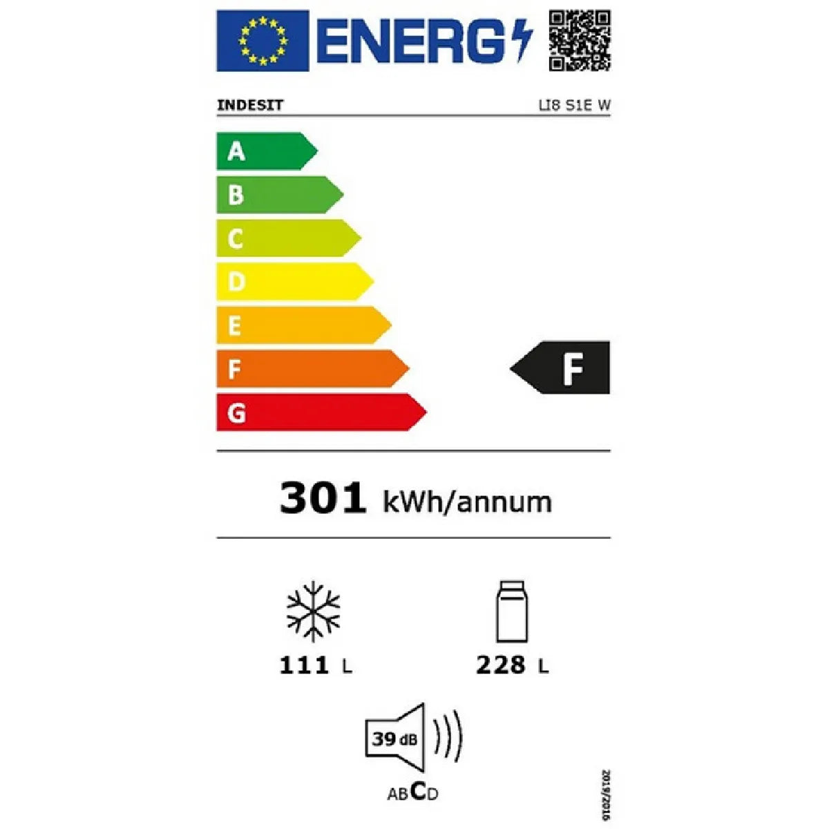 Réfrigérateur combiné 60cm339l lowfrost - LI8S1EW - INDESIT