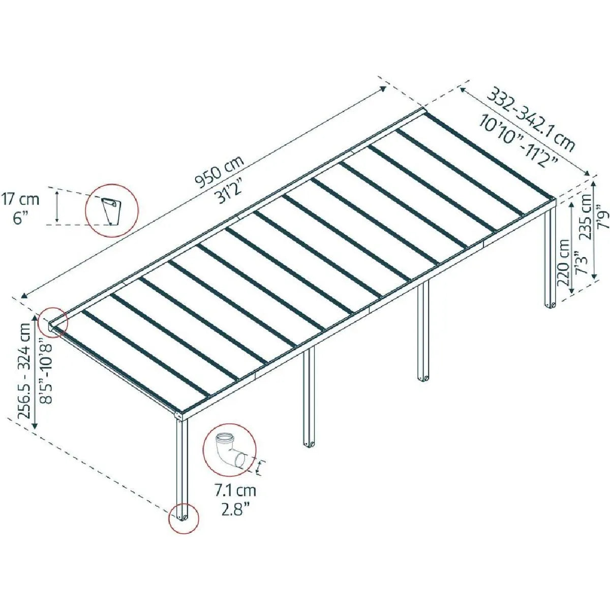 Canopia By Palram Pergola Adosada Stockholm Gris 31,4 m²