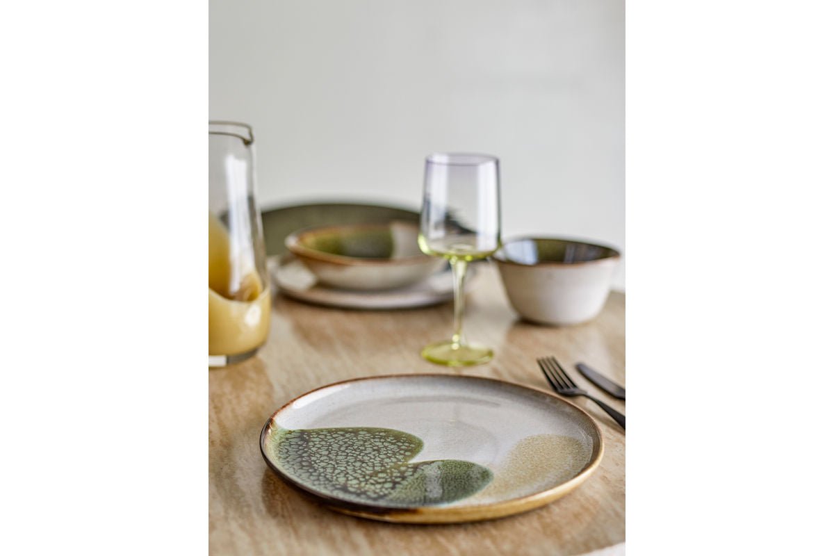 Luxusbetten24 Roasti 2 Frühstücksset Steingut, Grün/Braun