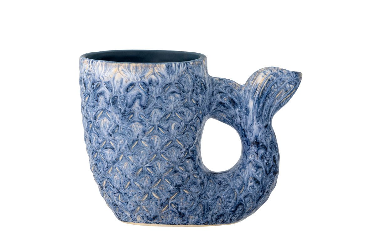 Elegante Vase Marmaid aus Steingut Handgefertigt Blau Wohnzimmer Dekoration