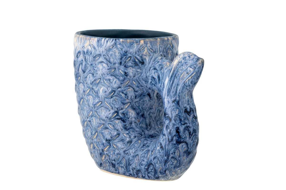 Elegante Vase Marmaid aus Steingut Handgefertigt Blau Wohnzimmer Dekoration