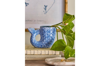 Elegante Vase Marmaid aus Steingut Handgefertigt Blau Wohnzimmer Dekoration