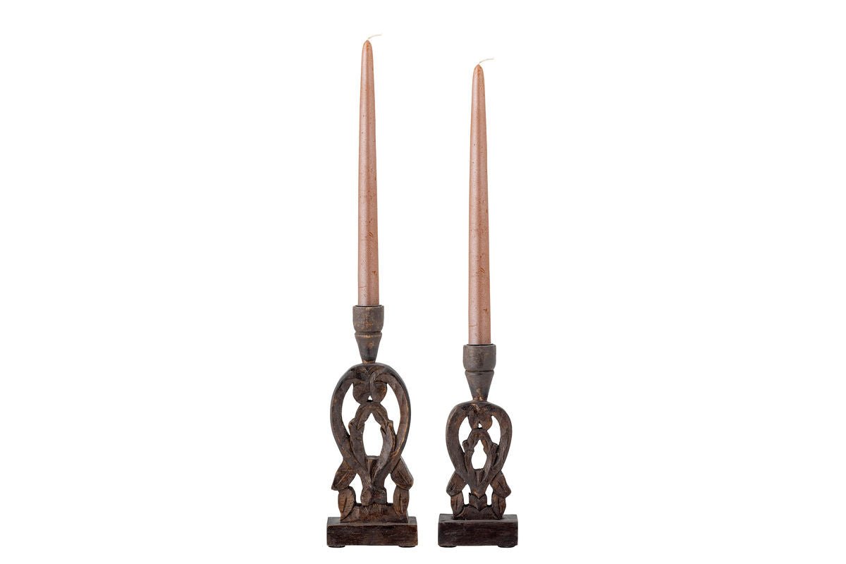 Luxusbetten24 Maro Kerzenhalter-Set Handgeschnitztes Mangoholz Braun Dekor Set