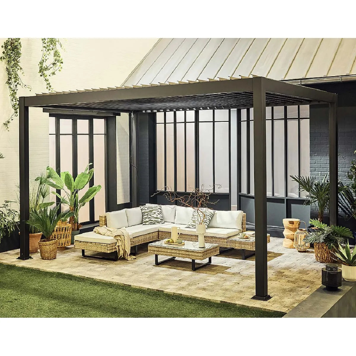 Bestmobilier CHERRY 2458GANT Pergola Bioclimática Aluminio Anthracite 4x3 m