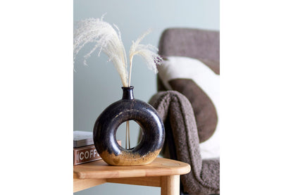 Luxusbetten24 Brown Circle Keramikvase Braun 30cm Handgefertigt Design