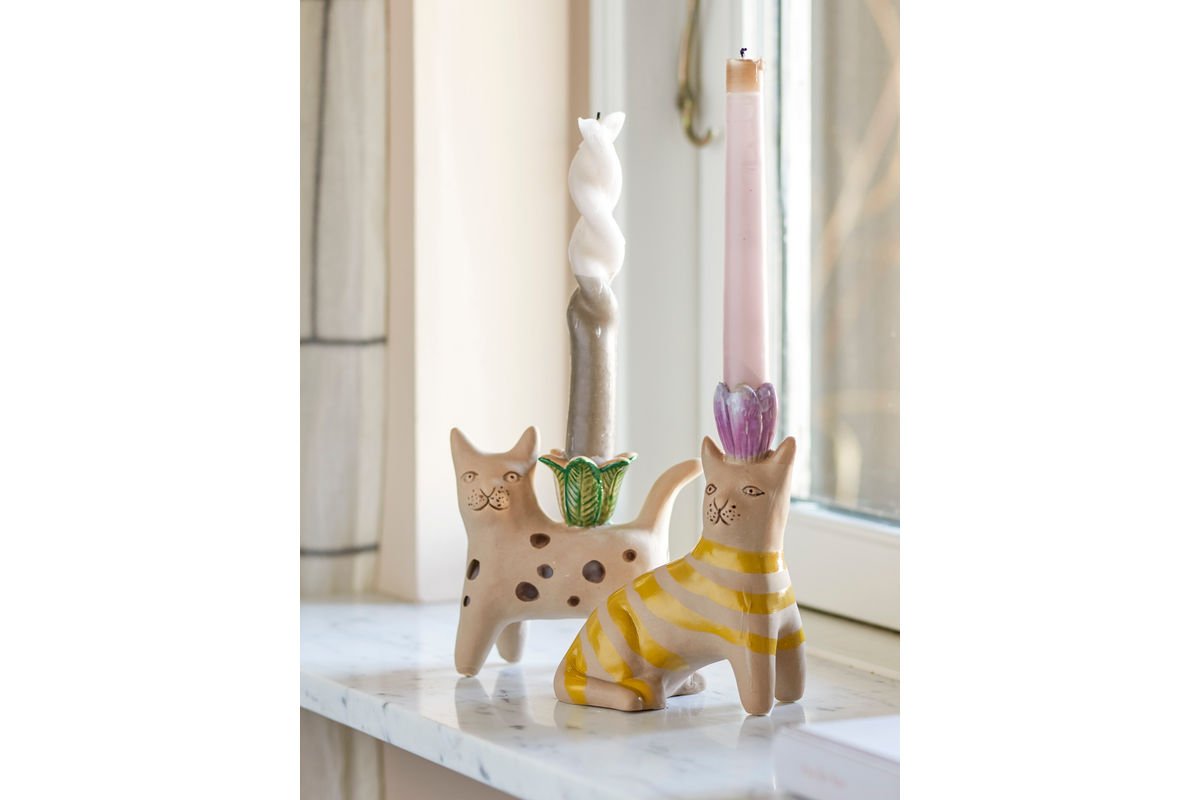 Kerzenhalter Lisa – Handbemaltes Steingut Braun (2er‑Set)