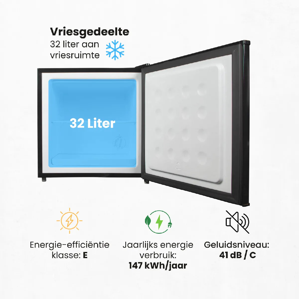 Salora Mini Congelador 32L Negro – Eficiencia Energética E