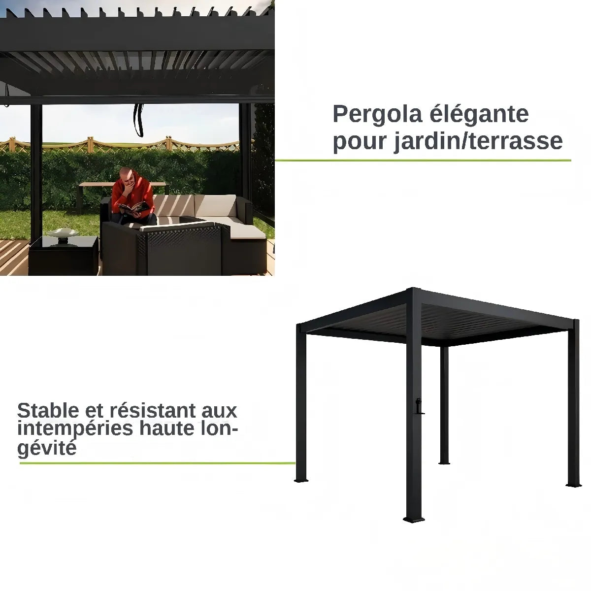 ByteLike Pergola De Lamas Orientables Negro 3x3 Metros