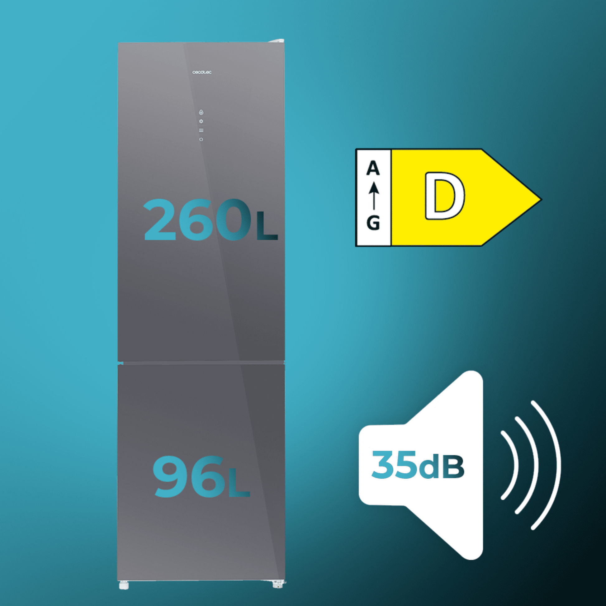 Cecotec CoolMarket Combi 356 Frigorífico Glass Grey D 356L