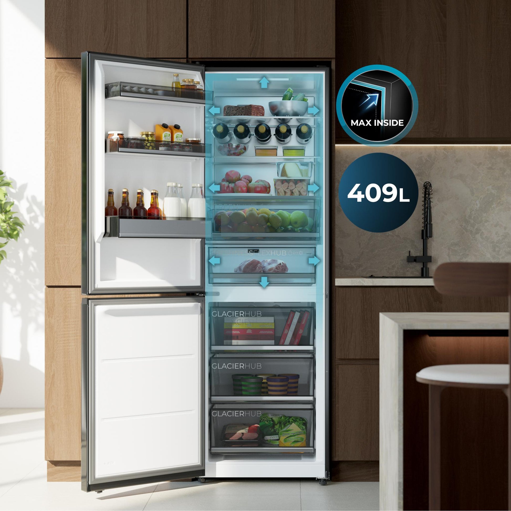 Cecotec Bolero CoolMarket Combi 409L Frigorífico Negro Cristal