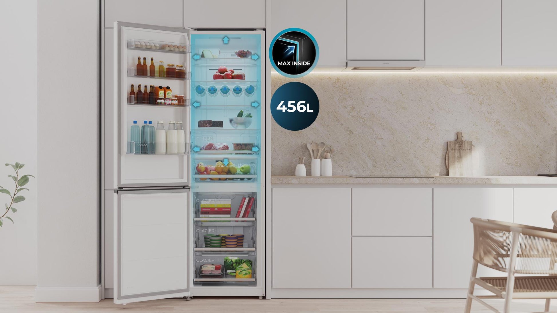 Cecotec Bolero CoolMarket Combi 456 White Glass Refrigerator