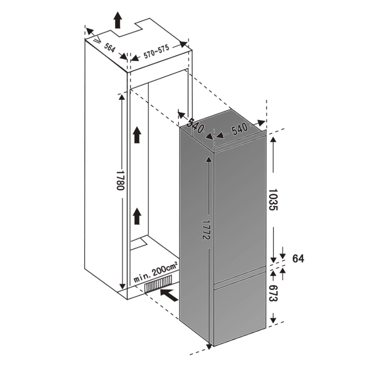 Cecotec Bolero CoolMarket Combi 232 L Frigorífico Metal Cooling Gris