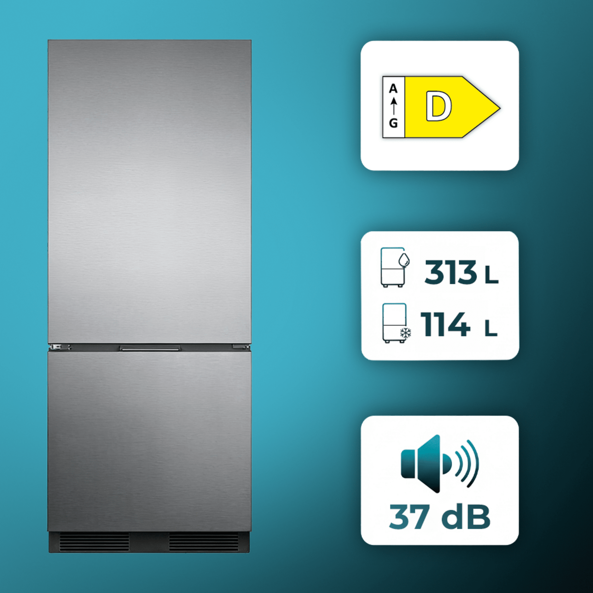 Cecotec Bolero CoolSilver 427L Frigorífico Combi Acabado Elite Grey