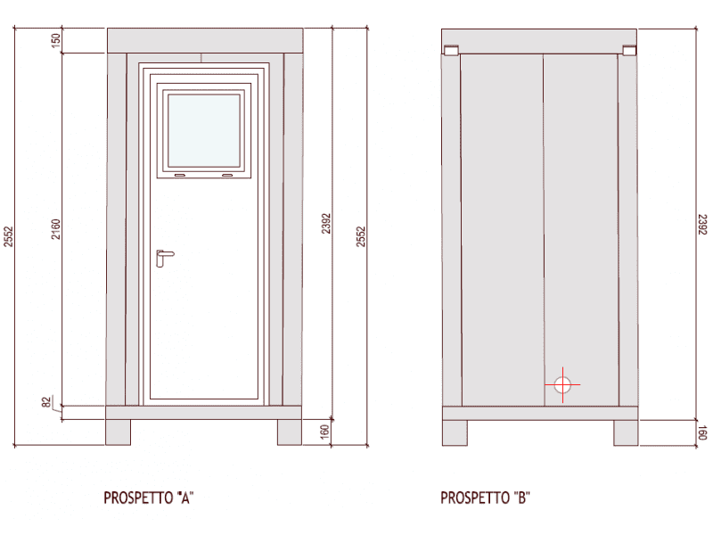 Standard Badkabine Box 1 m mit WC, Waschbecken und Aluminiumtür