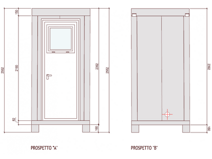 Standard Badkabine Box 1 m mit WC, Waschbecken und Aluminiumtür