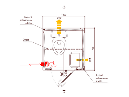 Standard Badkabine Box 1 m mit WC, Waschbecken und Aluminiumtür