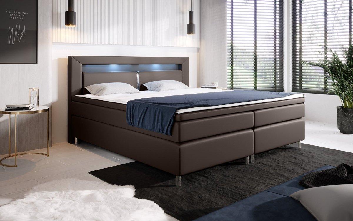 Luxusbetten24 Hypnos Boxspringbett LED‑Beleuchtung 140 × 200 cm Braun H3