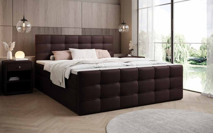 Luxusbetten24 Luxor Boxspringbett Kunstleder mit Stauraum 140x200 Braun H2