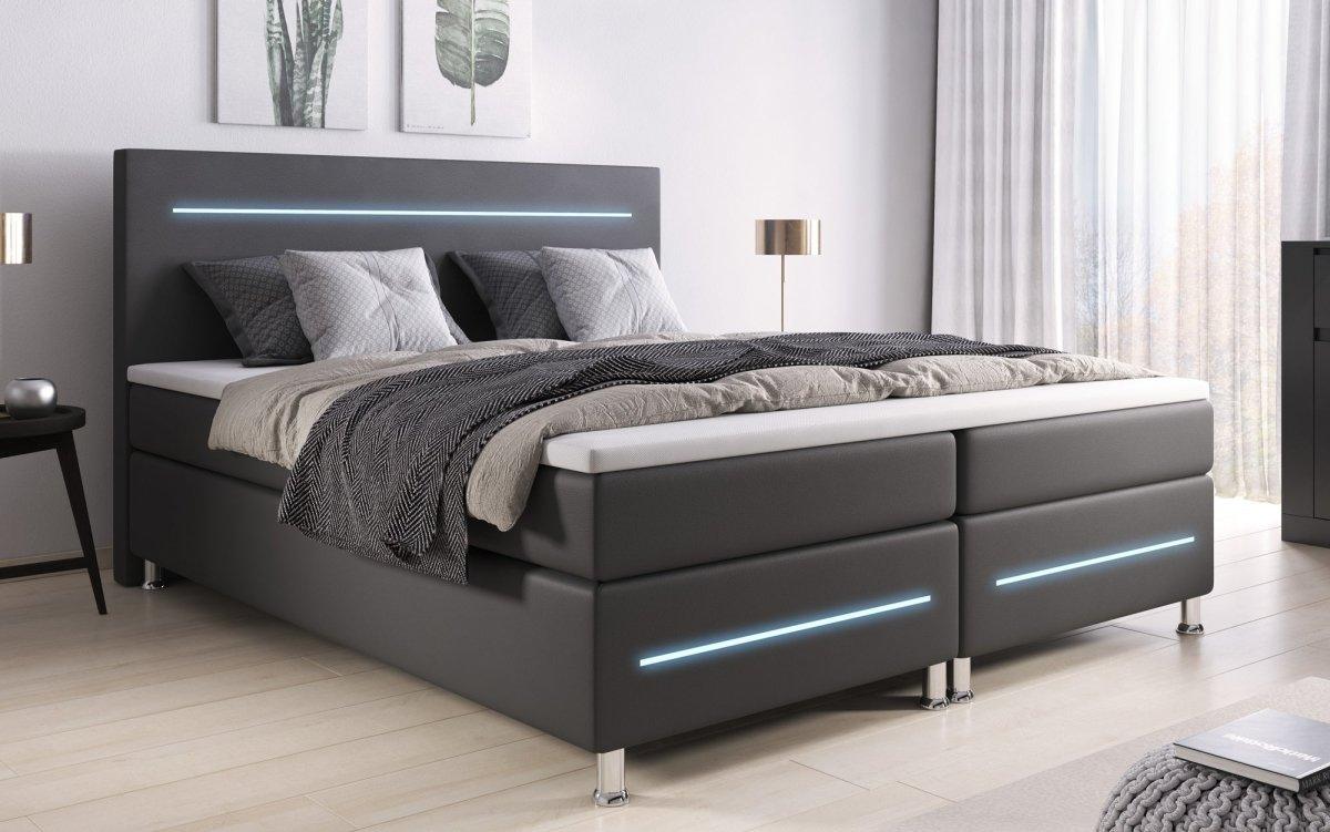 Luxusbetten24 Sejour Boxspringbett LED Komfort, 120×200 cm, Weiß, H3