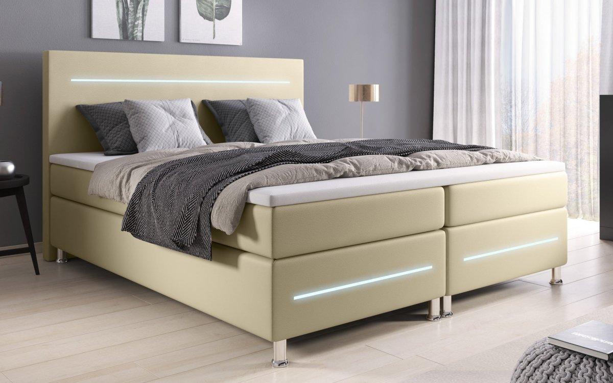 Luxusbetten24 Sejour Boxspringbett LED Komfort, 120×200 cm, Weiß, H3