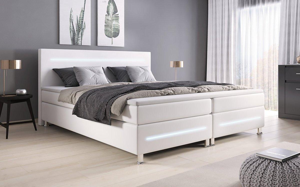 Luxusbetten24 Sejour Boxspringbett LED Komfort, 120×200 cm, Weiß, H3