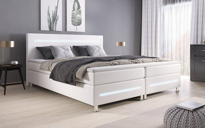 Luxusbetten24 Sejour Boxspringbett LED Komfort, 120×200 cm, Weiß, H3