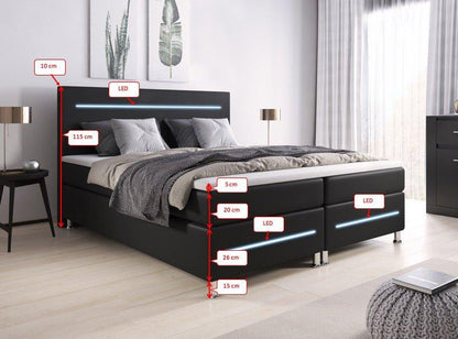 Luxusbetten24 Sejour Boxspringbett LED Komfort, 120×200 cm, Weiß, H3