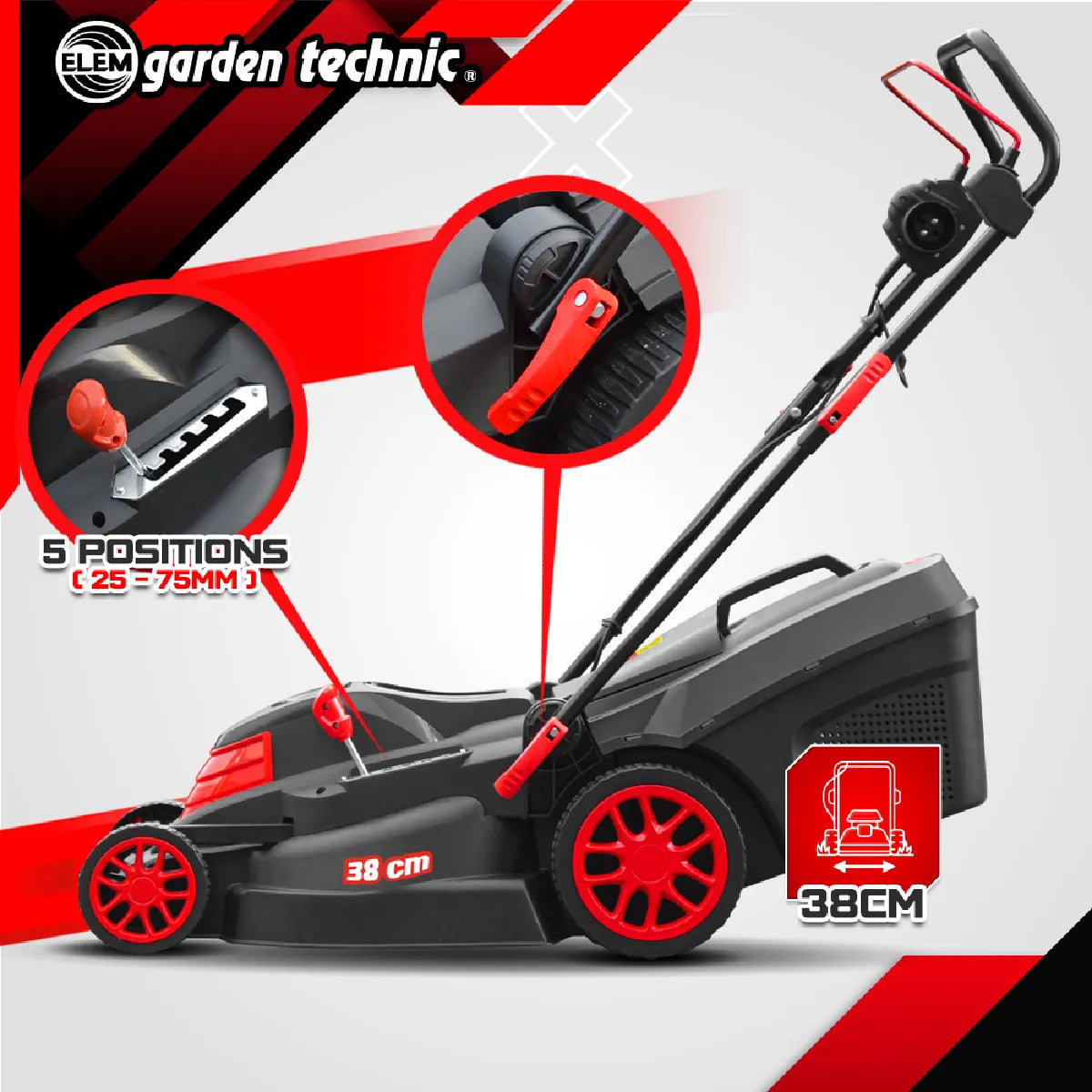 Elem LTDE1638-23 Cortacésped Eléctrico 1600 W 38 cm 40 L